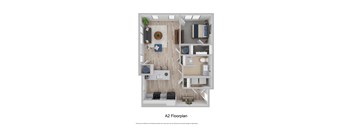 A small apartment with a living room, kitchen, and bathroom.